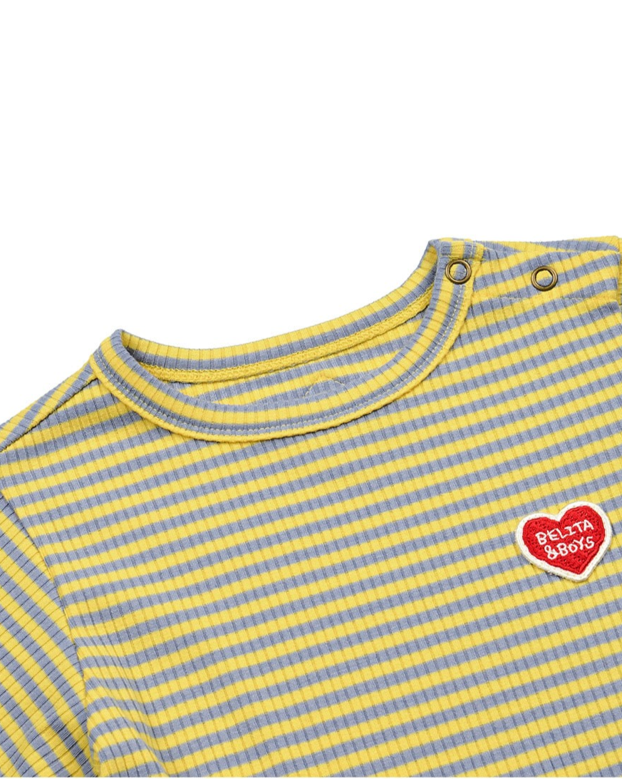 [BABY SET] Light Blue Stripe Rib Jumpsuit & Bib & Bonnet