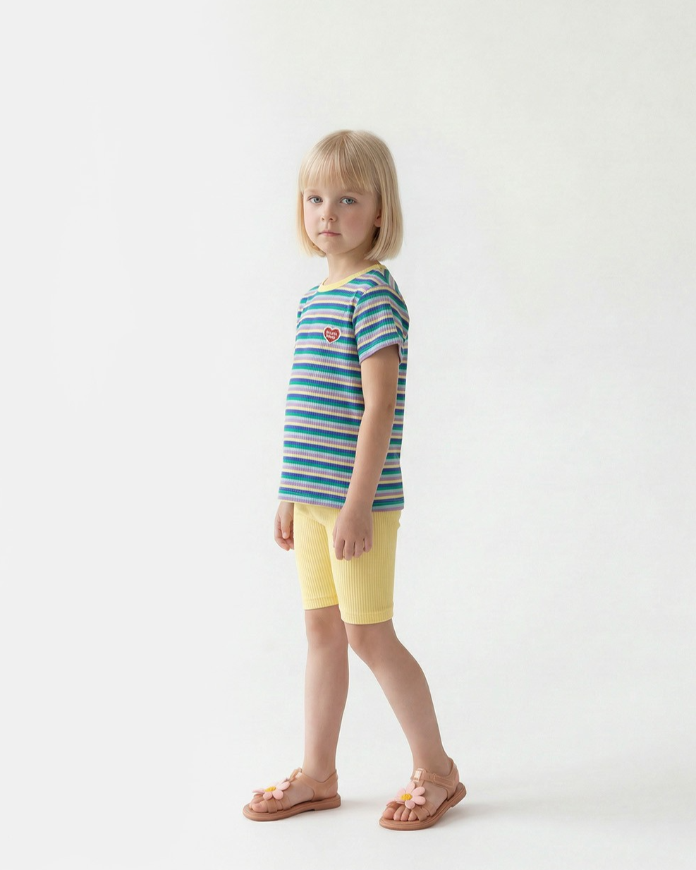 [SET] Light Yellow Colorful Stripe Short One Mile