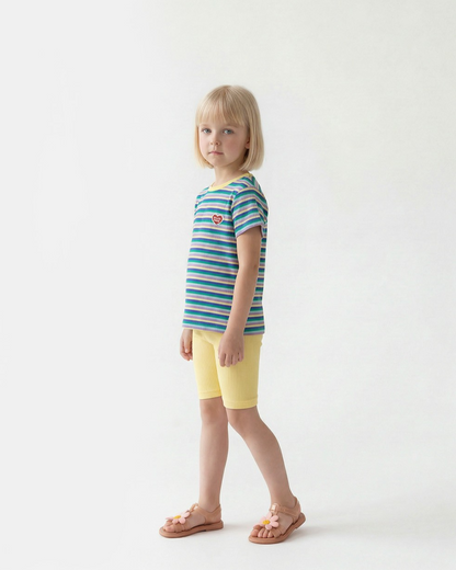 [SET] Light Yellow Colorful Stripe Short One Mile