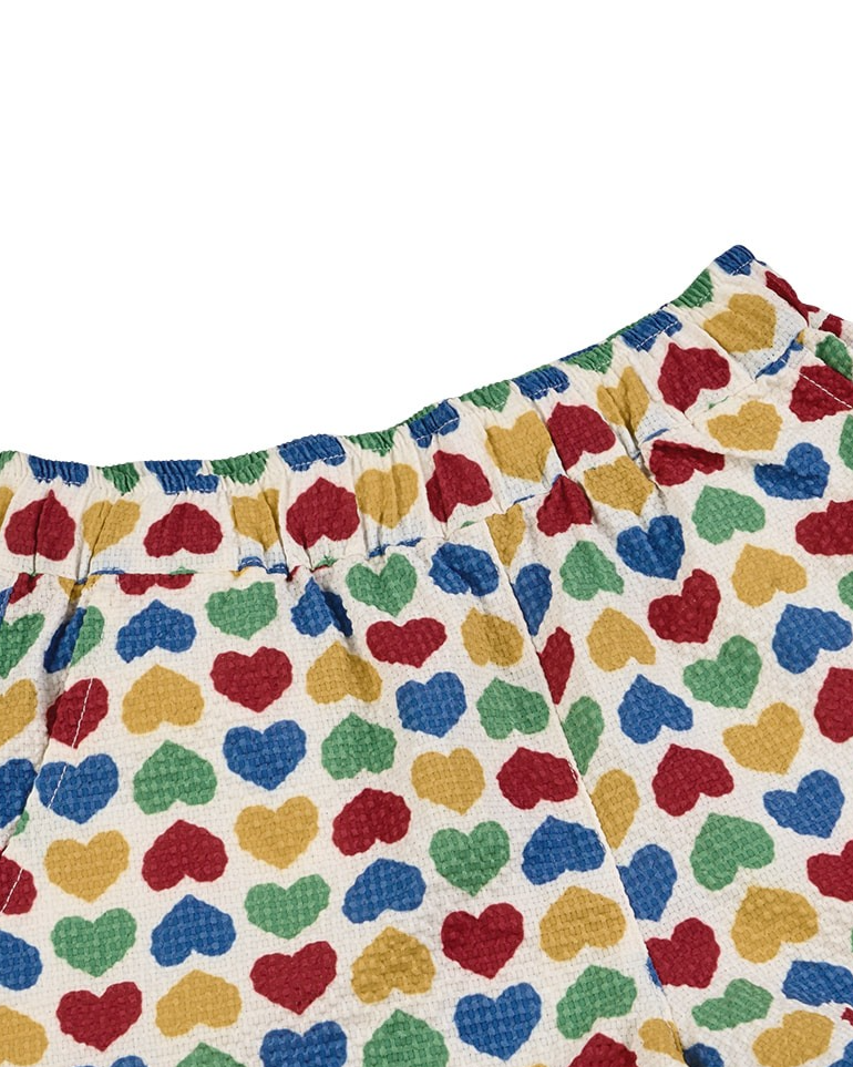 [GIRL SET] Cream Rainbow Heart Polysucker Blouse & Shorts