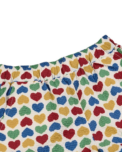 [GIRL SET] Cream Rainbow Heart Polysucker Blouse & Shorts