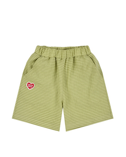 [SET] Green Color Block Polysucker Shirt & Shorts