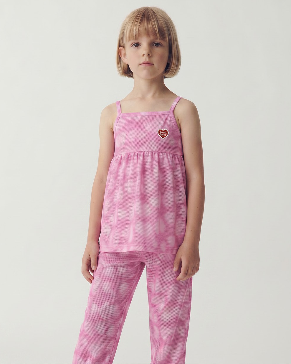 Pink Water Dye Heart Pattern Mesh Jogger