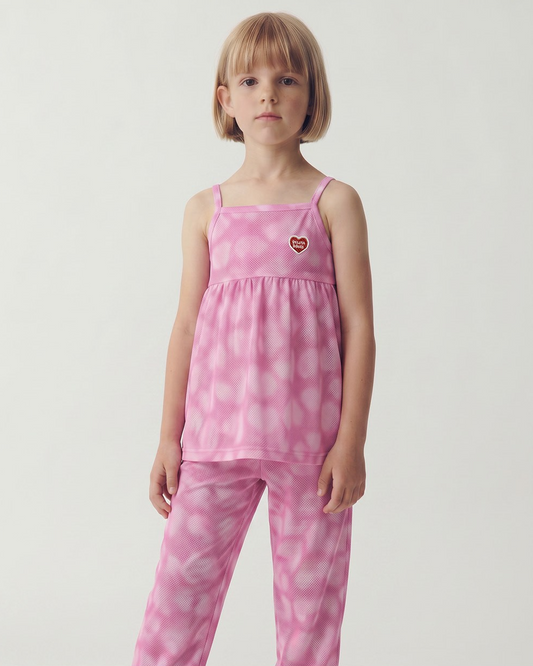 Pink Water Dye Heart Pattern Mesh Jogger