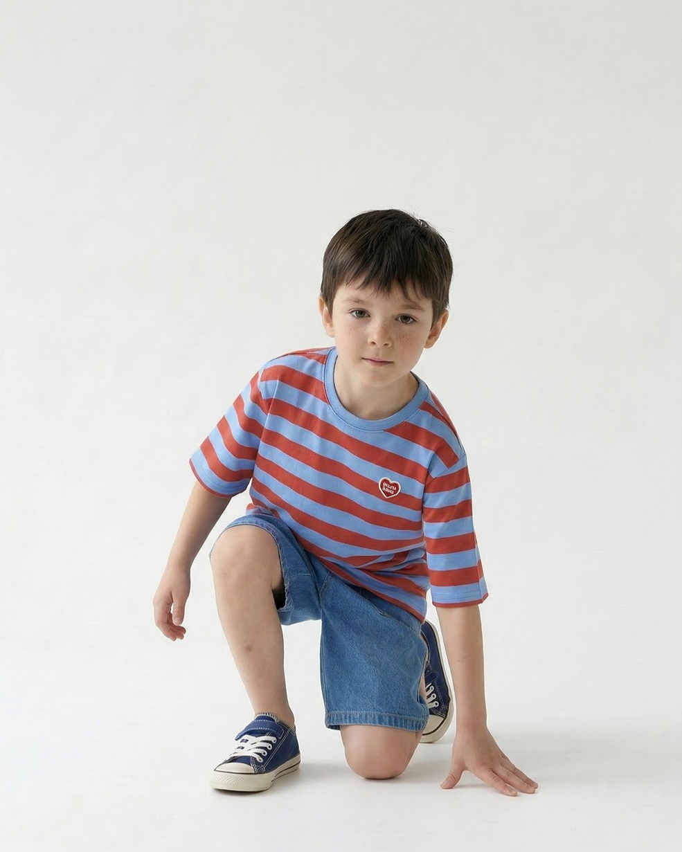 Red BB Heart Stripe Mid Sleeve