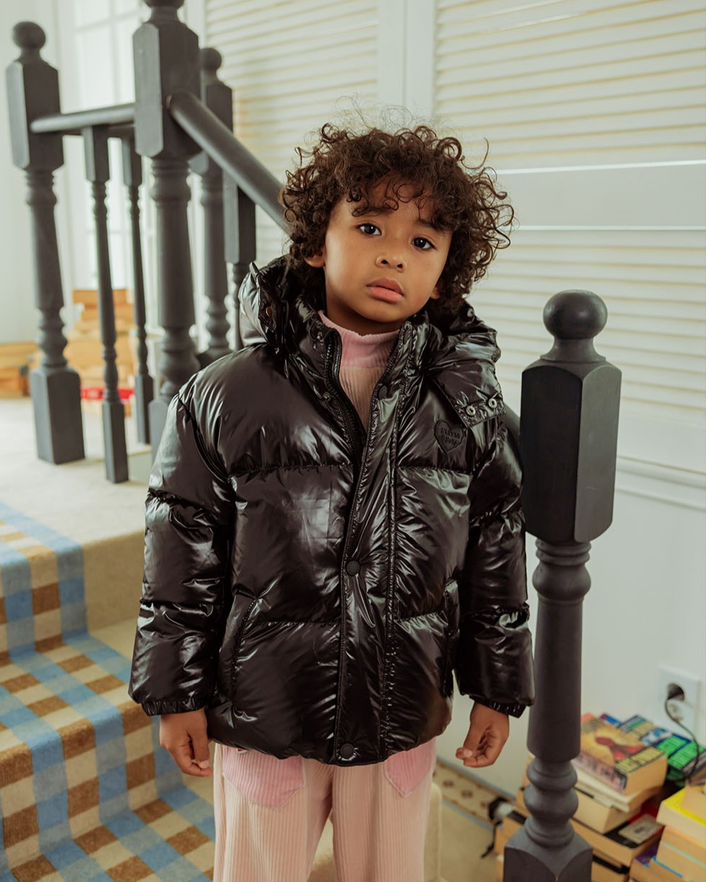 Black Glossy Duck Down Hooded Jumper