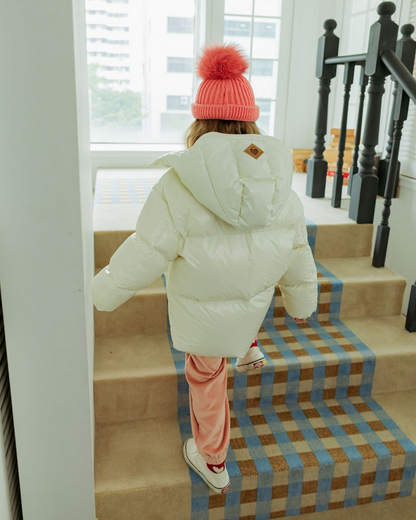 Cream Glossy Duck Down Hooded Jumper