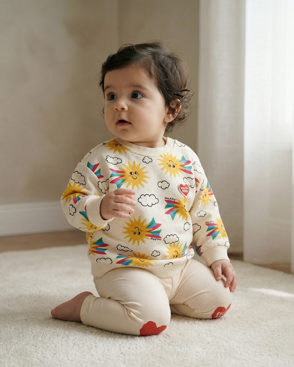 BABY Cream Knee Point Cotton Leggings