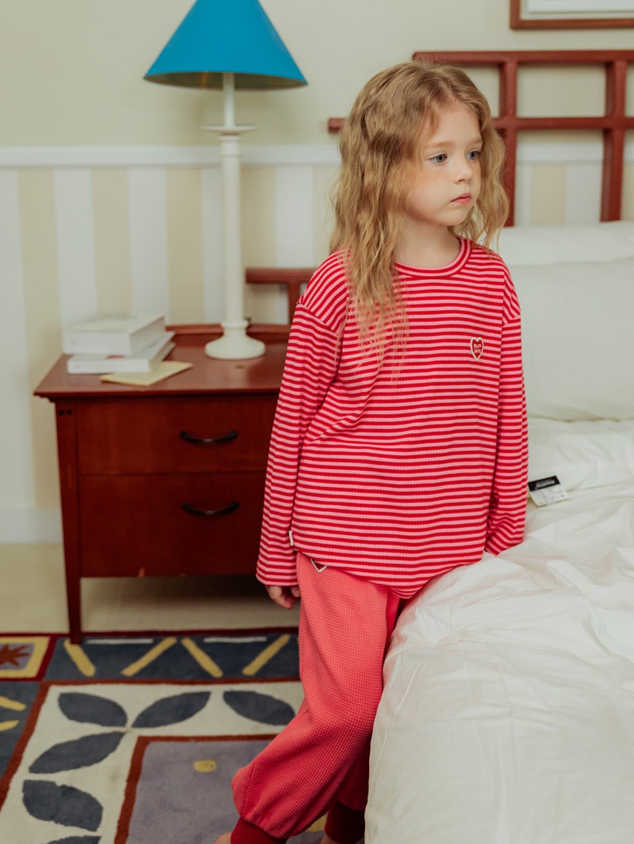 Red BB Heart Stripe Rib Long Sleeve