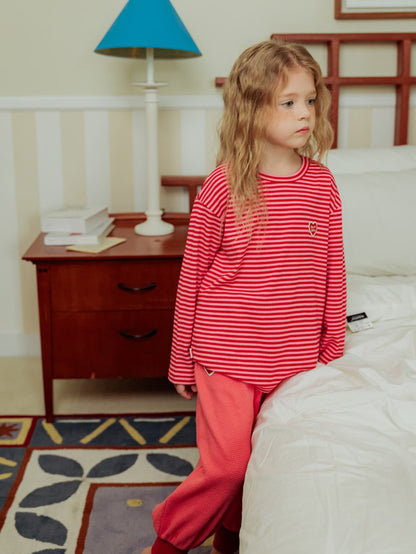 Red BB Heart Stripe Rib Long Sleeve