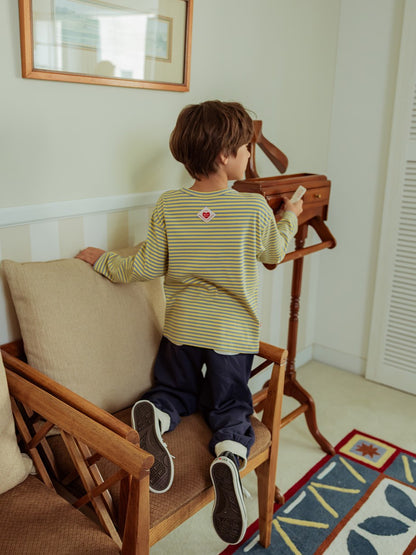 Light Blue BB Heart Stripe Rib Long Sleeve