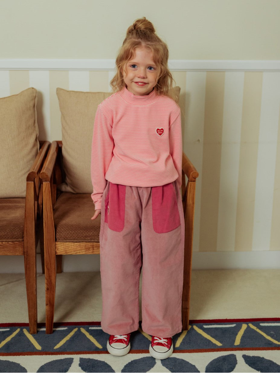 Pink BB Heart Stripe High Neck Long Sleeve