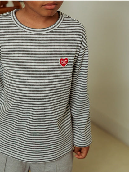 Grey BB Heart Stripe Rib Long Sleeve