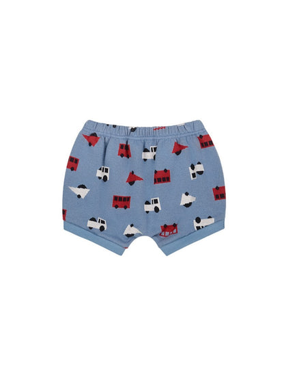 [BABY SET] Light Blue Bus and Truck Pattern Knit Cardigan & Bloomers