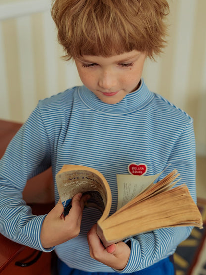 Blue BB Heart Stripe High Neck Long Sleeve