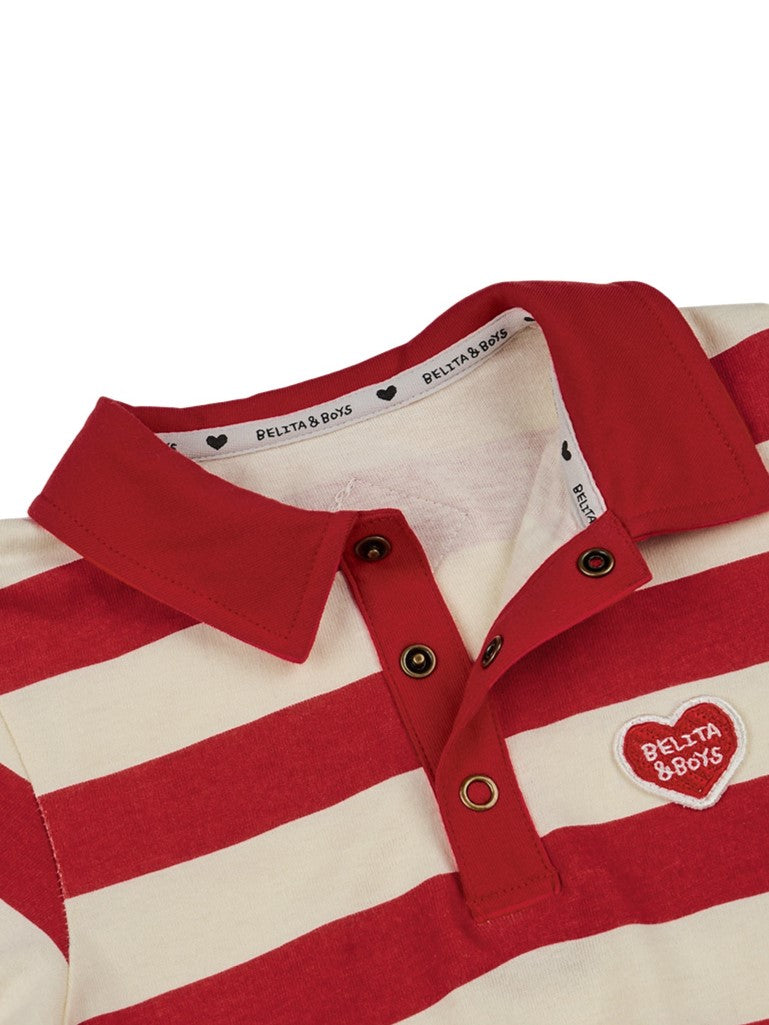 BABY Red BB Heart Stripe Collar Jumpsuit