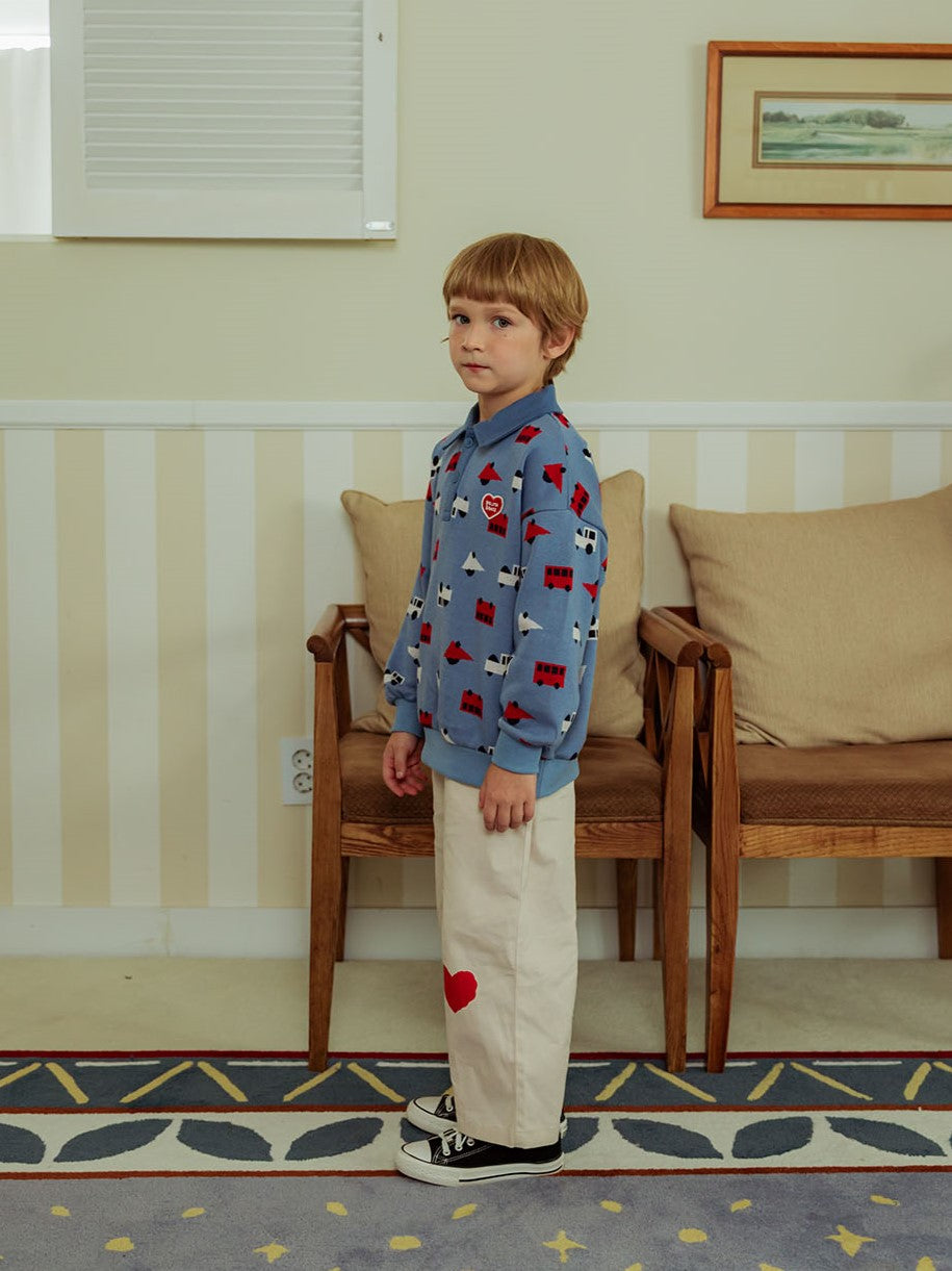 Light Blue Bus and Truck Pattern Collar Knit Sweater