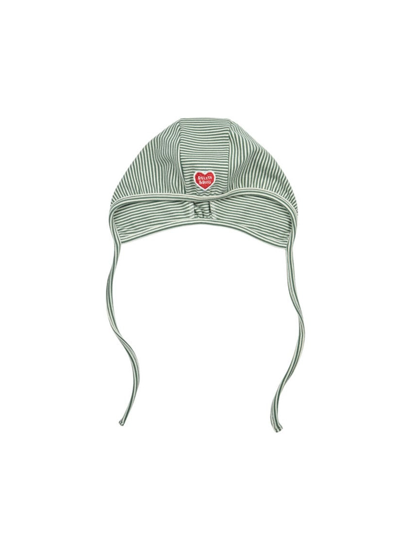 [BABY SET] Green Stripe Brushed Jumpsuit & Bib & Bonnet