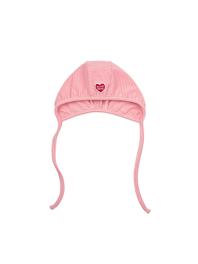 [BABY SET] Pink Stripe Brushed Jumpsuit & Bib & Bonnet