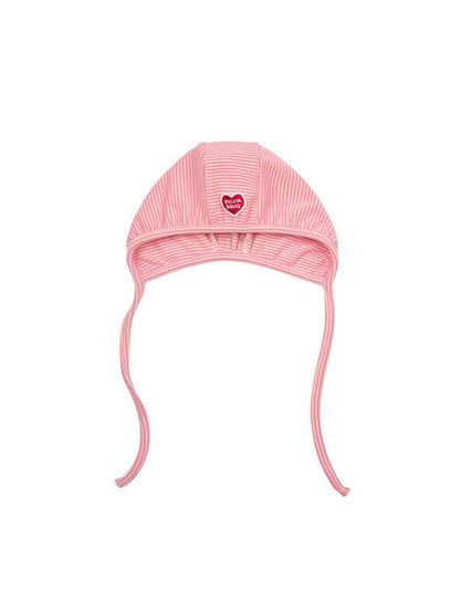 [BABY SET] Pink Stripe Brushed Jumpsuit & Bib & Bonnet