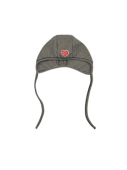 [BABY SET] Black Stripe Brushed Jumpsuit & Bib & Bonnet