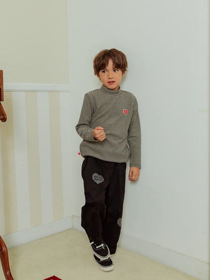 Black BB Heart Stripe High Neck Long Sleeve