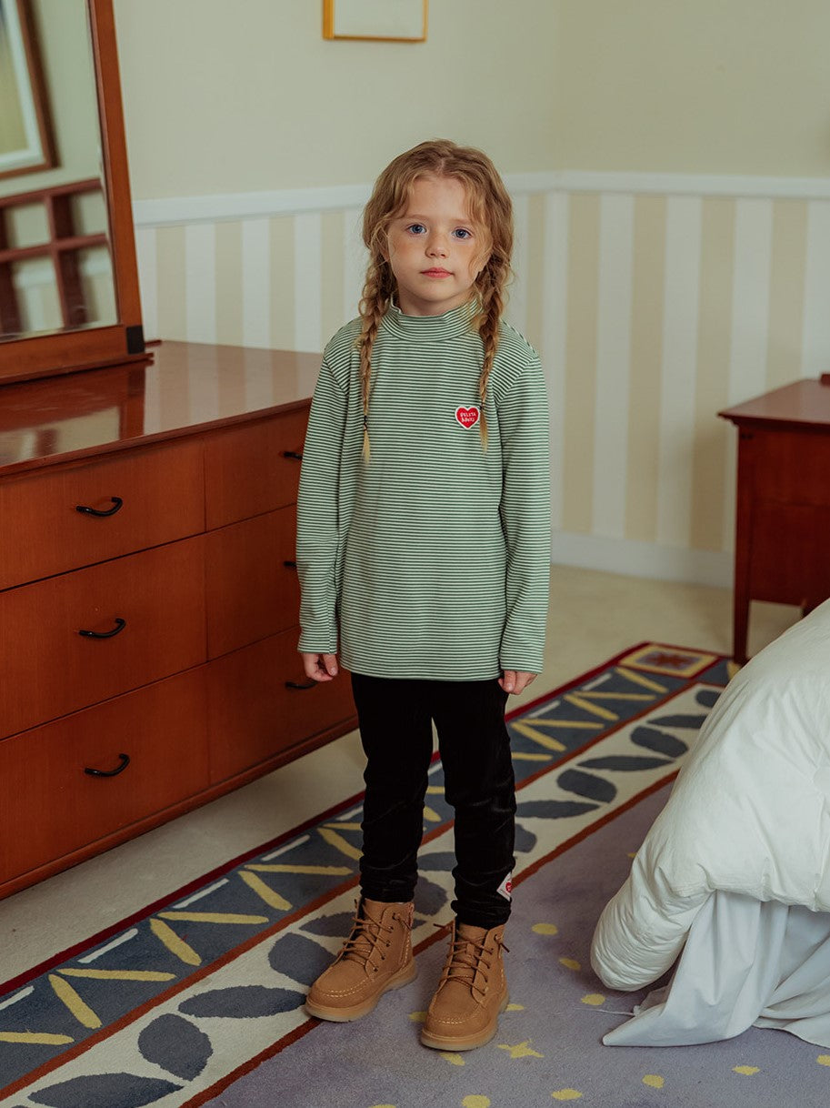Green BB Heart Stripe High Neck Long Sleeve