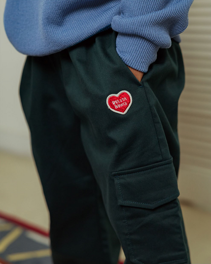 Green BB Heart Tapered Cargo Pants