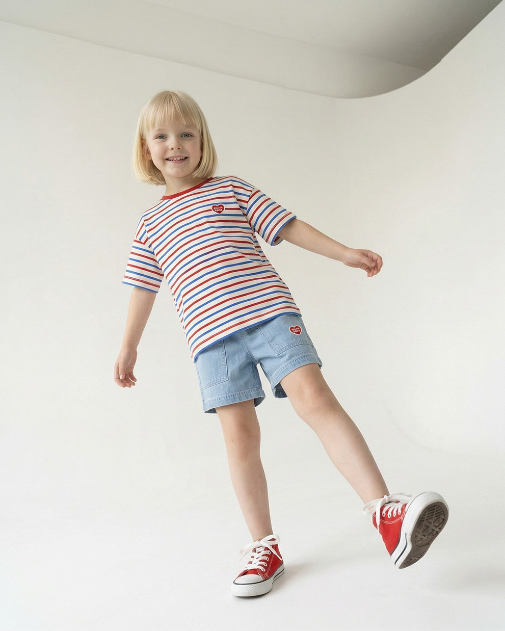 Light Blue BB Heart Fatigue Denim Shorts