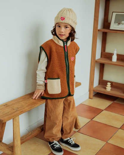 Brown BB Heart Color Block Dumble Fleece Vest