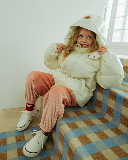 Cream Glossy Duck Down Hooded Jumper