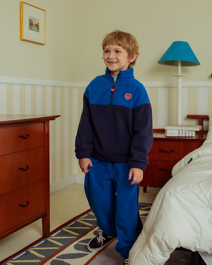 [SET] Navy BB Heart Color Block Fleece Half Zip up Jogger