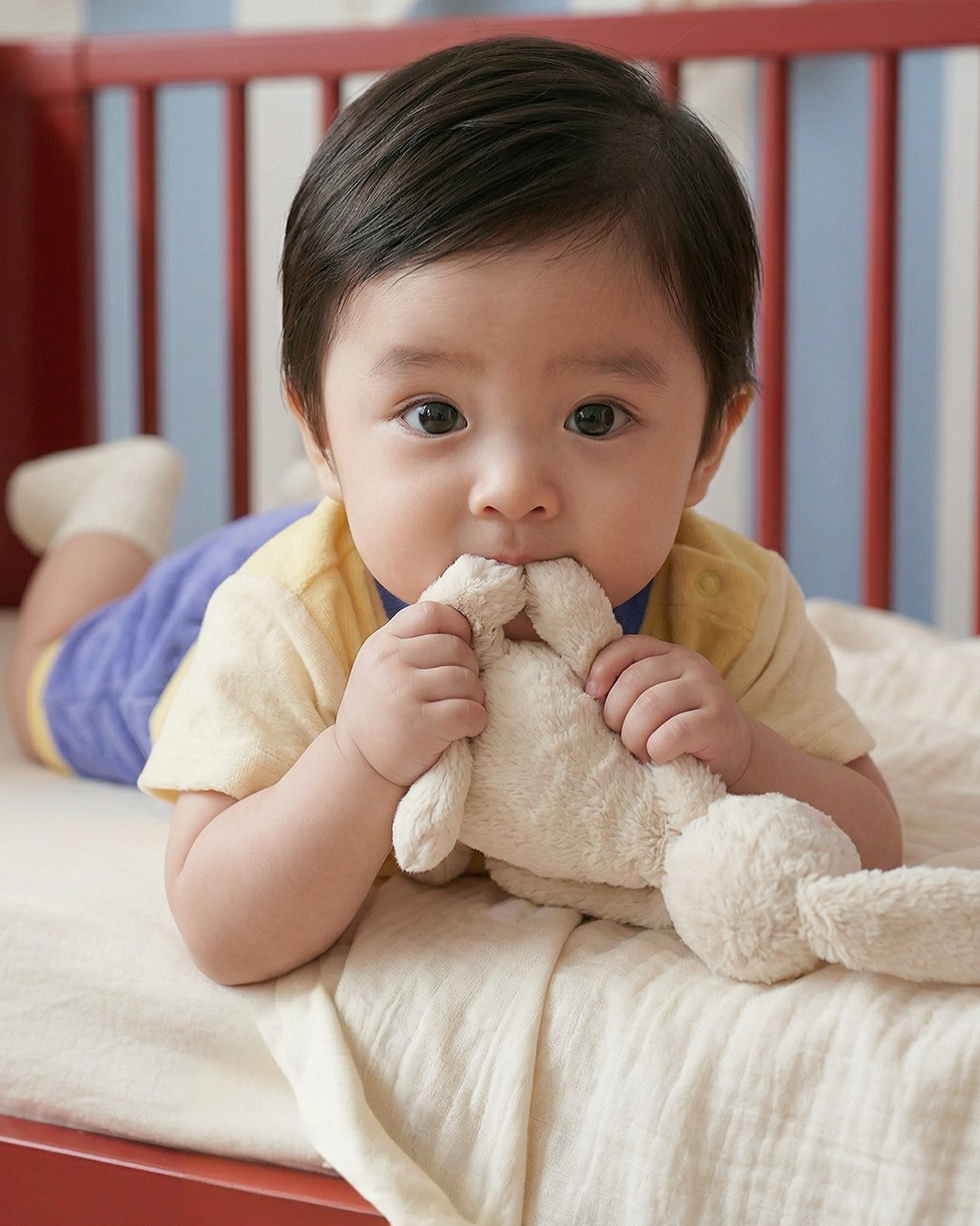 [BABY SET] Yellow Bubble Apple Color Block Terry Shorts