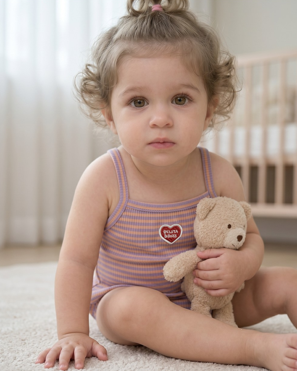 BABY GIRL Violet BB Heart Stripe Sleeveless Bodysuit