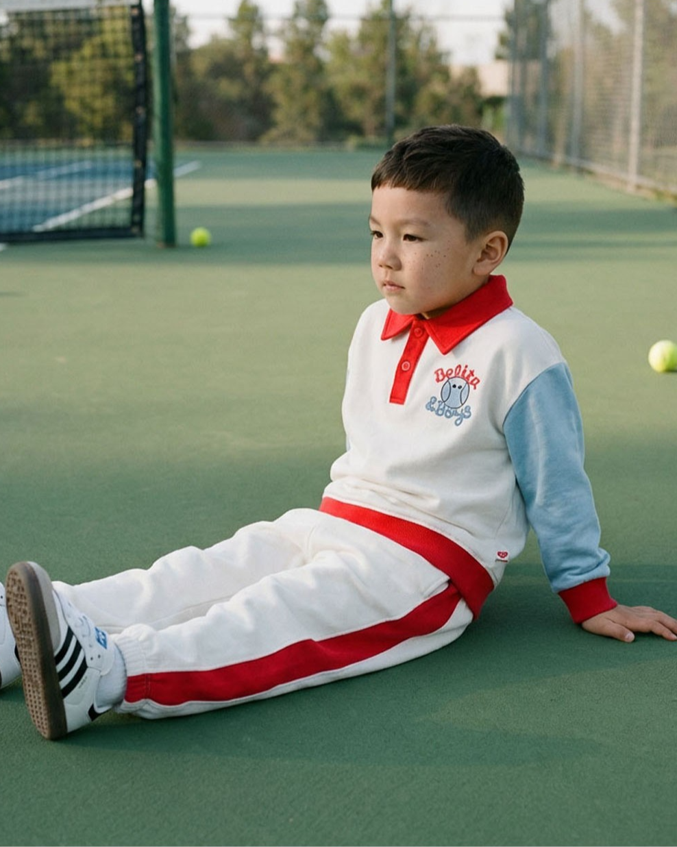 [SET] Ivory Tennis Color Block Collar Jogger