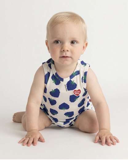 [BABY SET] Blue Berry Pattern Mesh Sleeveless Shorts