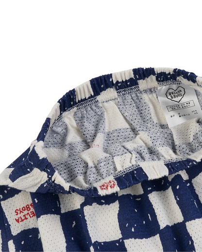 [BABY SET] Blue Checkerboard Mesh Sleeveless Shorts