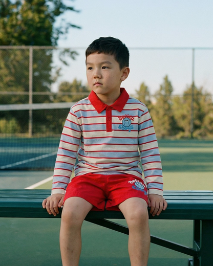 Light Blue Tennis Multi Stripe Rugby Shirt