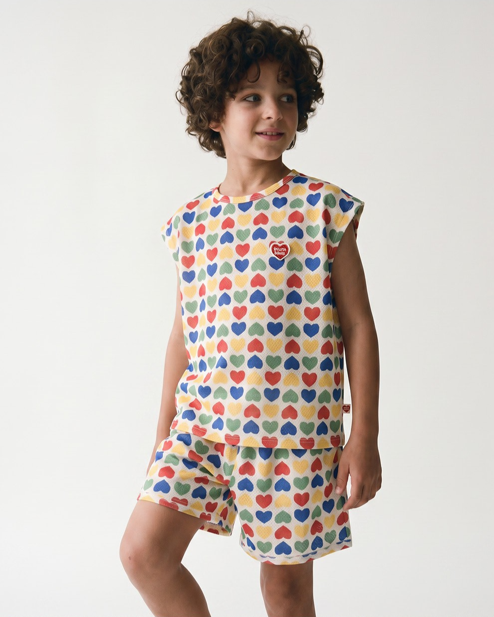 [SET] Cream Rainbow Heart Mesh Sleeveless Shorts