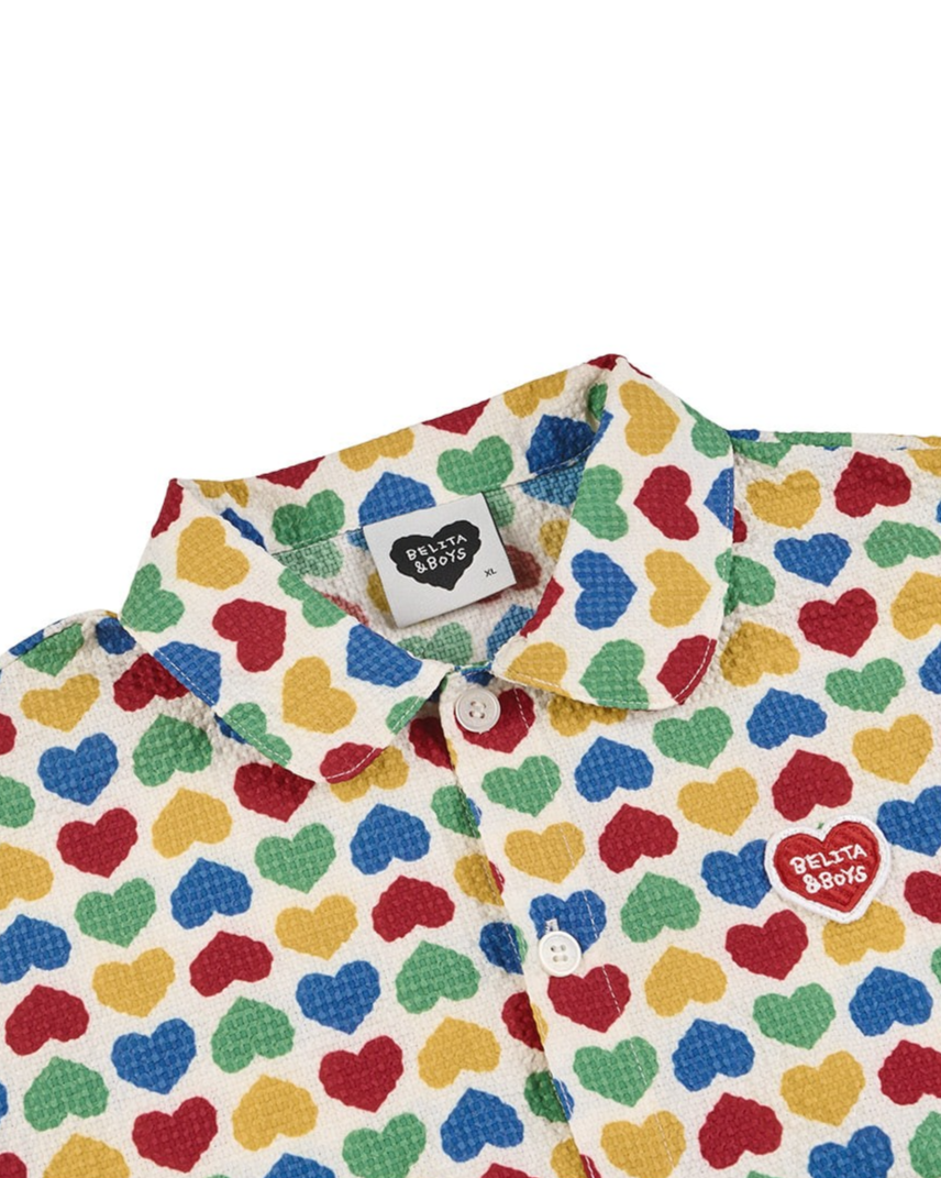 [SET] Cream Rainbow Heart Polysucker Shirt & Shorts