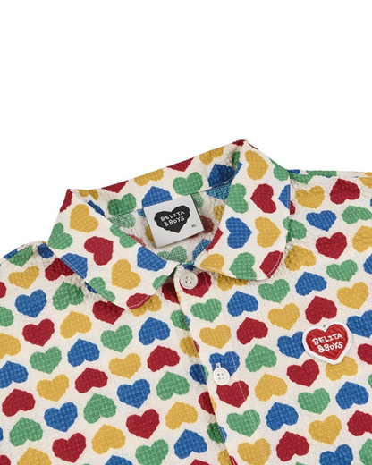 [SET] Cream Rainbow Heart Polysucker Shirt & Shorts