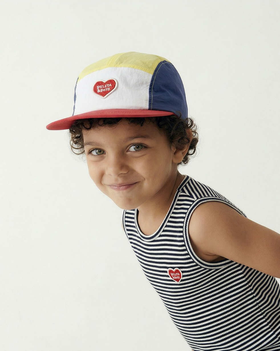 White BB Heart Color Block Mesh Camp Cap