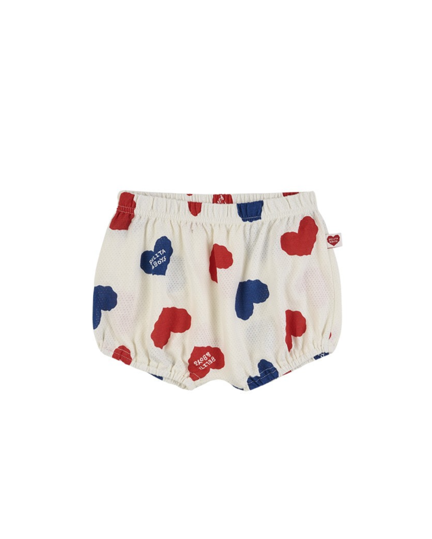 [BABY SET] Ivory Red Blue Heart Pattern Mesh Sleeveless Shorts