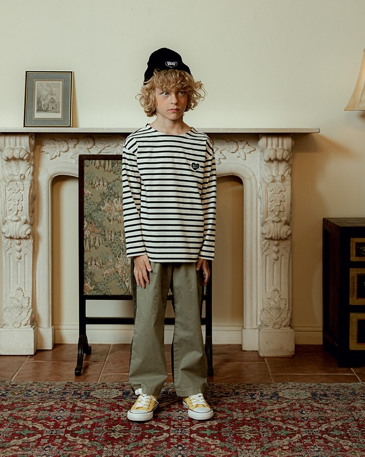 Black Stripe BB Heart Boat Neck Long Sleeve