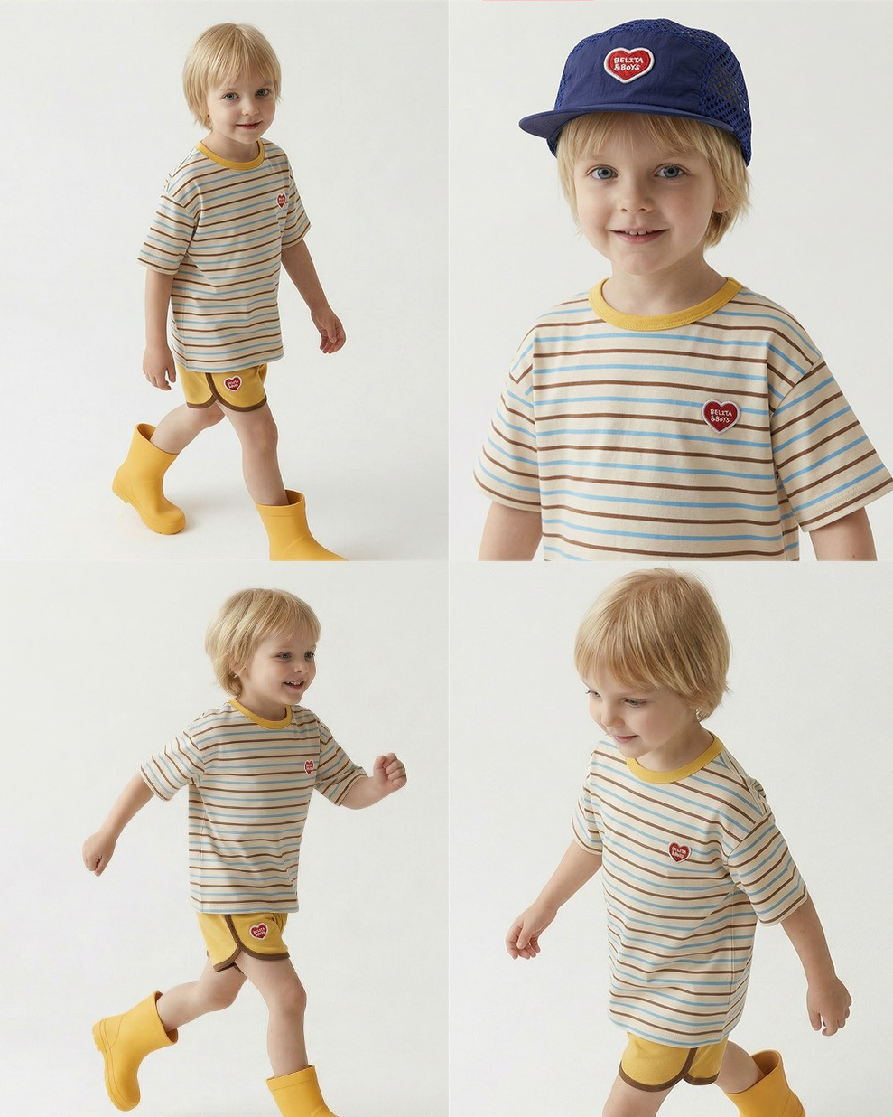 [SET] Yellow BB Heart Multi Stripe Shorts