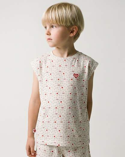[SET] Light Grey Heart Star Mesh Sleeveless Shorts