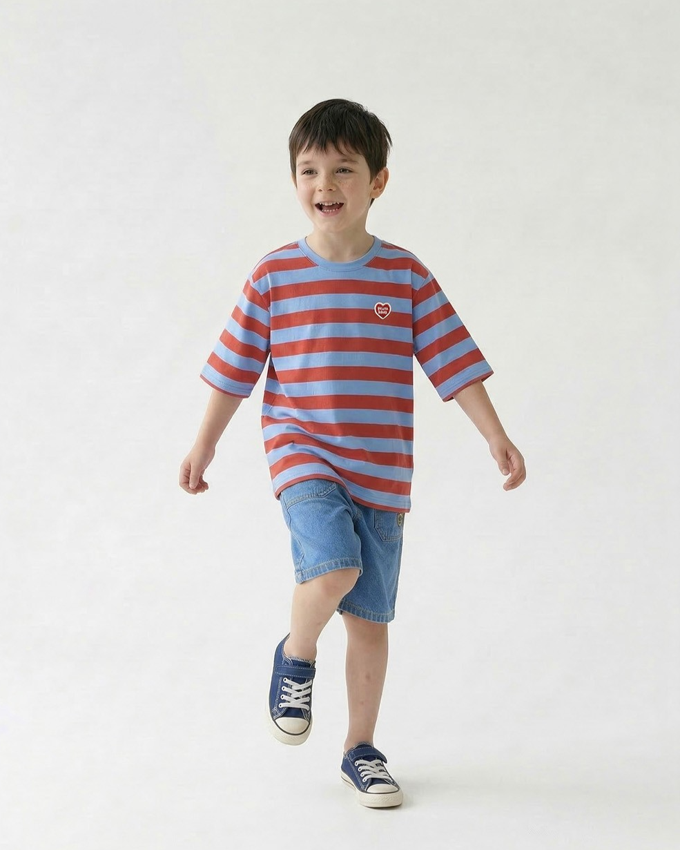 Red BB Heart Stripe Mid Sleeve