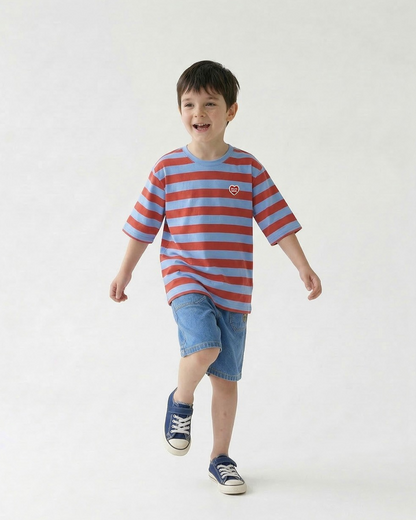 Red BB Heart Stripe Mid Sleeve
