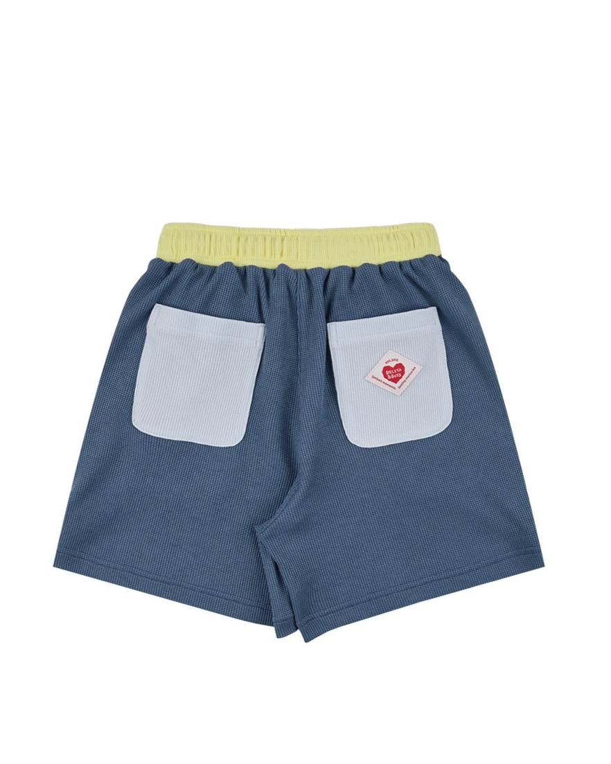 Blue BB Heart Pocket Color Block Waffle Shorts