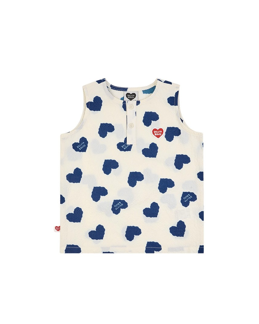 [SET] Blue Heart Pattern Polysucker Sleeveless Crop